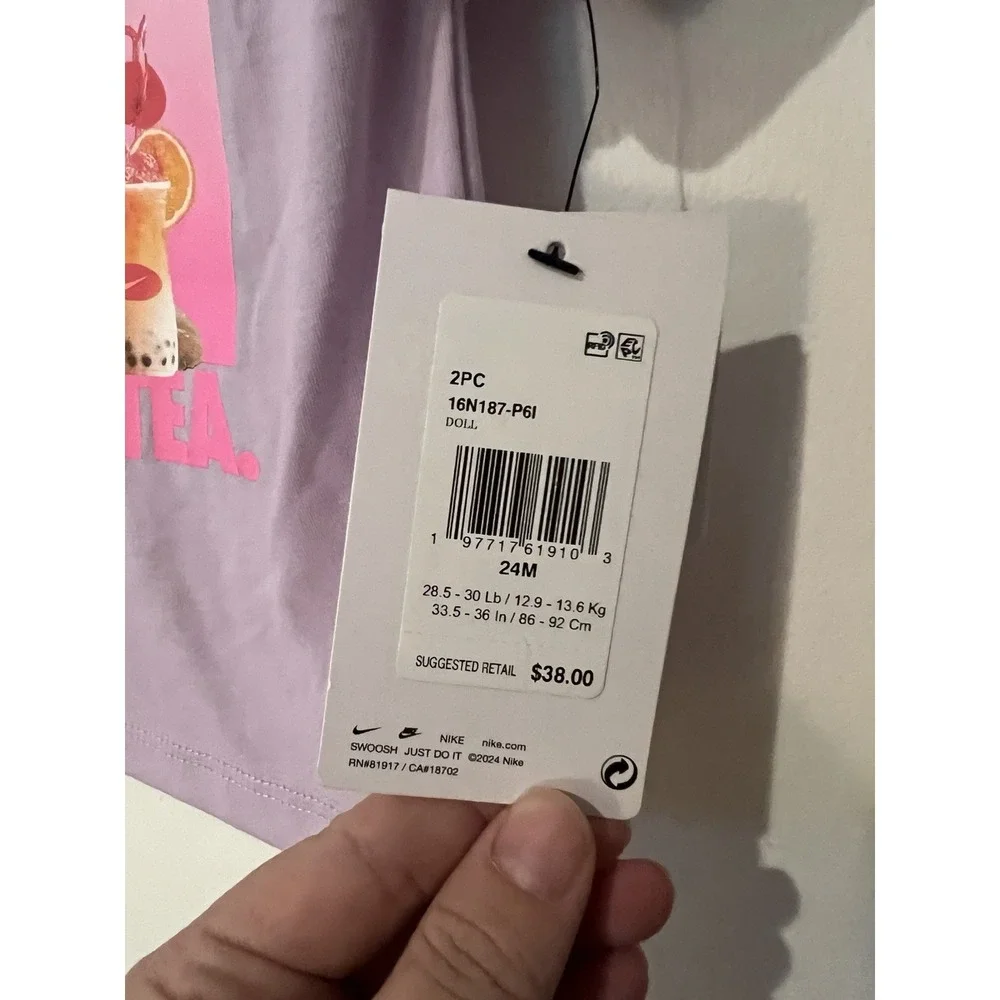 Nike Youth Sip The Tea Graphic Tee Size 24 Months Top Only Purple Dog New
